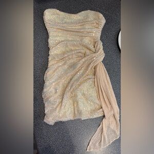 Lucy in the Sky Strapless Gold Sequin Dress